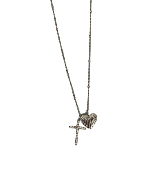 Collana croce e cuoricino silver