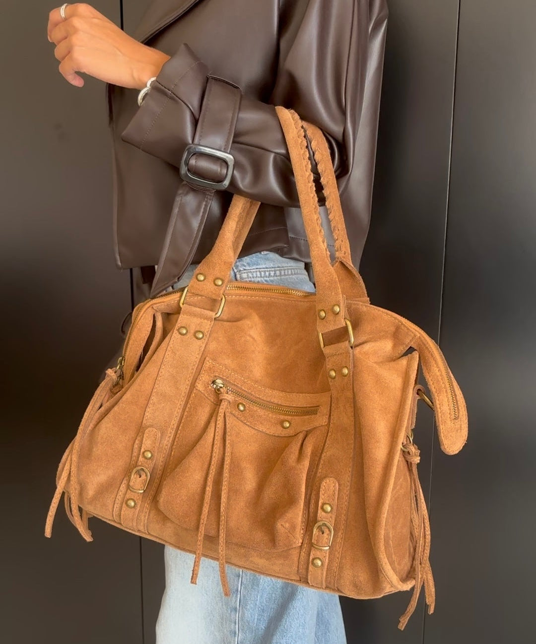 Borsa Gilda Big Suede Cuoio